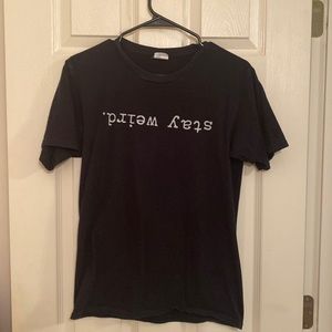 “Stay Weird” upside down black short sleeve soft shirt